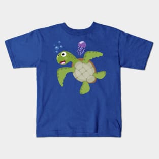 Cute green sea turtle happy cartoon illustration Kids T-Shirt